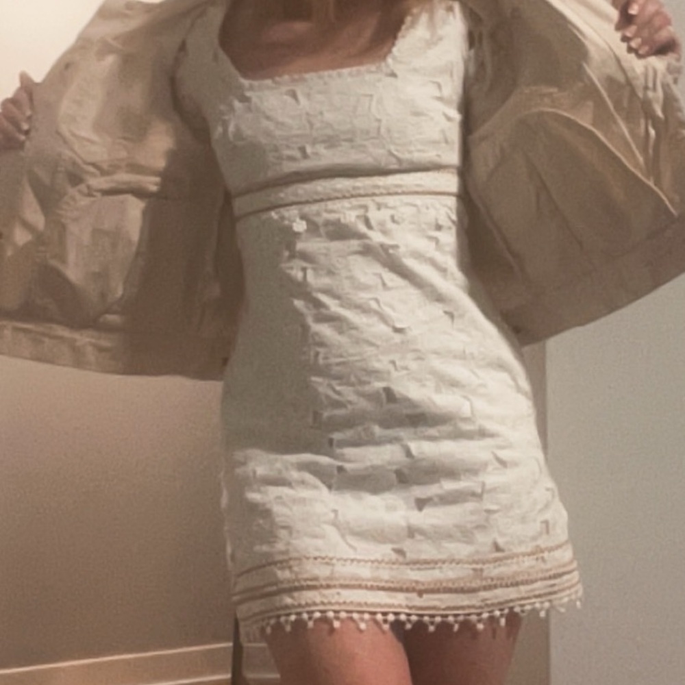 Free People Ivory Lace Gold Metallic Mini Dress Size 0